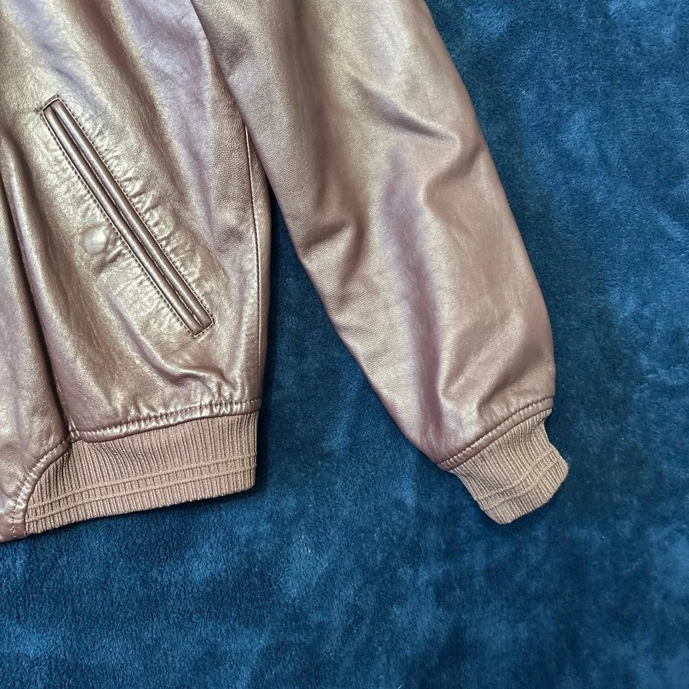 Arturo Calle Mens‎ Brown Leather Bomber Jacket Size S $350 Brown Slim Fit Flight